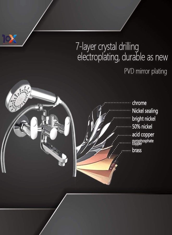 10x WM-11340 2 in 1 Brass Wall Mixer with Crutch and Hand Shower with 1 Meter Tube (Silver) - Image 2